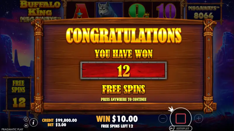 Buffalo King Megaways Free Spins screen with Wild multiplier active