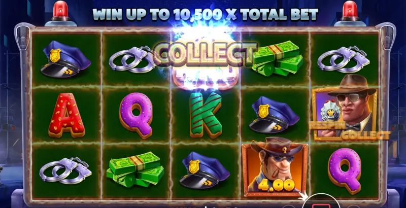 Cash Patrol slot base game spin with visible symbols on the 5x3 grid