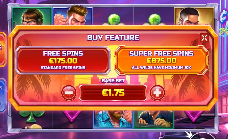 Cyberheist City Buy Free Spins feature button and price selection screen
